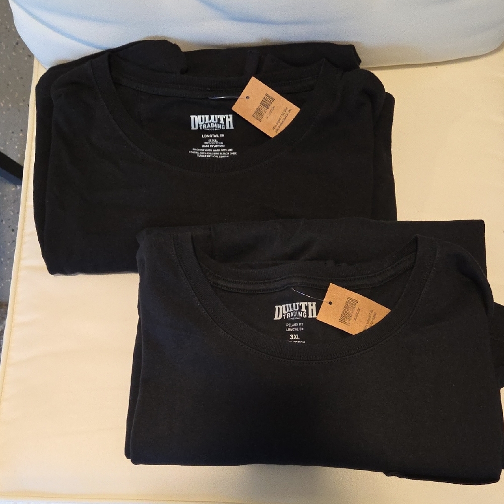 Duluth Trading Co Black Short Sleeve Tees (1 Longtail, 1 Relaxed Fit)